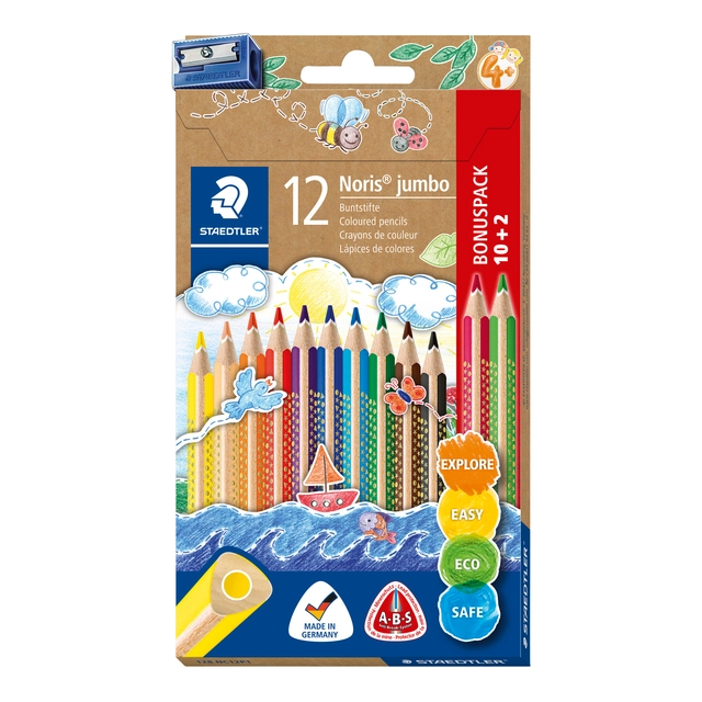 Een Kleurpotloden Staedtler Noris jumbo set à 10+2 kleuren gratis koop je bij VHK Kantoorartikelen