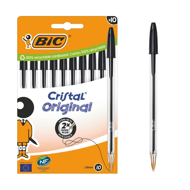 Een Balpen Bic Cristal medium zwart blister à 10 stuks koop je bij Hoekmankantoorartikelen.nl