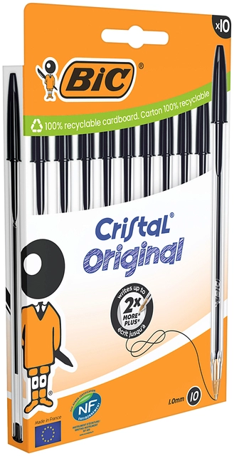 Een Balpen Bic Cristal medium zwart blister à 10 stuks koop je bij Hoekmankantoorartikelen.nl