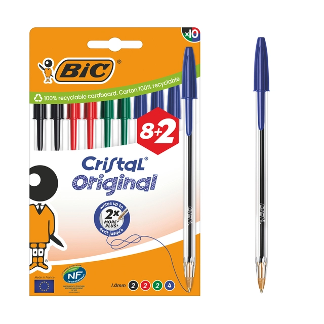 Een Balpen Bic Cristal medium assorti blister à 8+2 gratis koop je bij Hoekmankantoorartikelen.nl