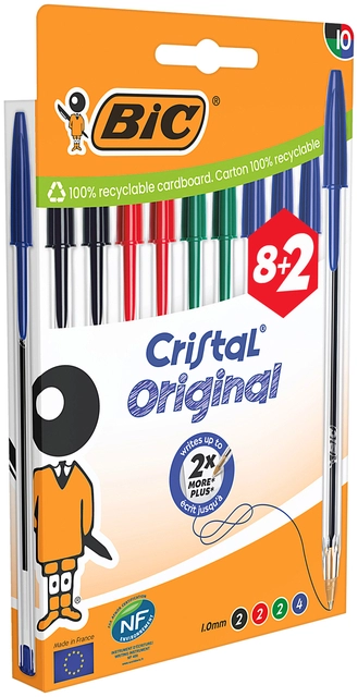 Een Balpen Bic Cristal medium assorti blister à 8+2 gratis koop je bij Hoekmankantoorartikelen.nl