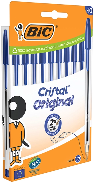 Een Balpen Bic Cristal medium blauw blister à 10 stuks koop je bij Hoekmankantoorartikelen.nl