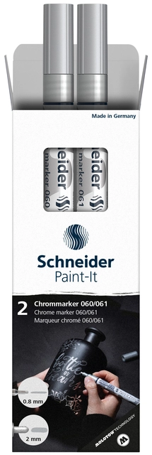 Een Viltstift Schneider Paint-it 060 - 061 2.0mm en 0.8mm metallic chrome set à 2 stuks koop je bij VHK Kantoorartikelen