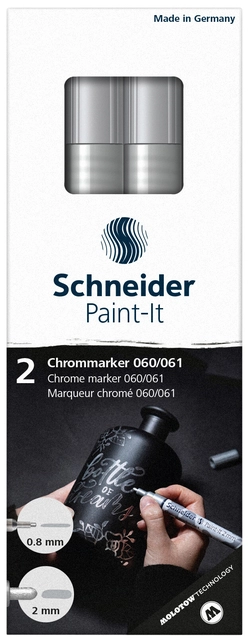 Een Viltstift Schneider Paint-it 060 - 061 2.0mm en 0.8mm metallic chrome set à 2 stuks koop je bij VHK Kantoorartikelen