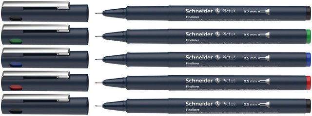 Een Fineliner Schneider Pictus assorti etui à 5 stuks koop je bij Hoekmankantoorartikelen.nl