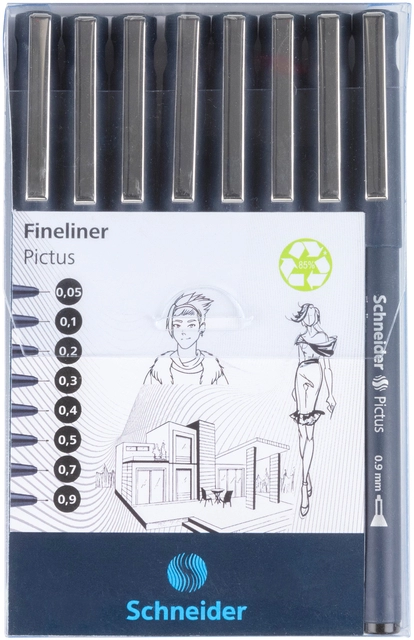 Een Fineliner Schneider Pictus zwart etui à 8 stuks koop je bij Hoekmankantoorartikelen.nl