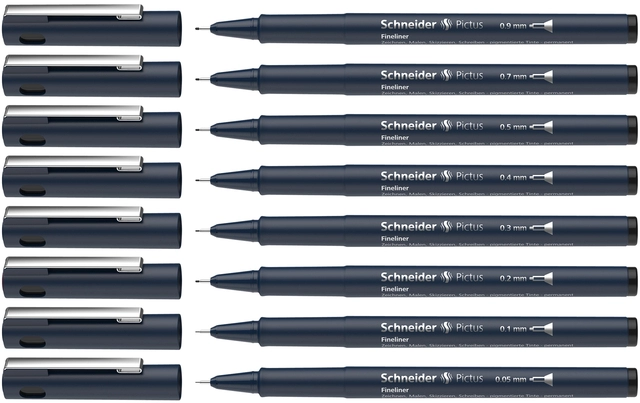 Een Fineliner Schneider Pictus zwart etui à 8 stuks koop je bij Hoekmankantoorartikelen.nl