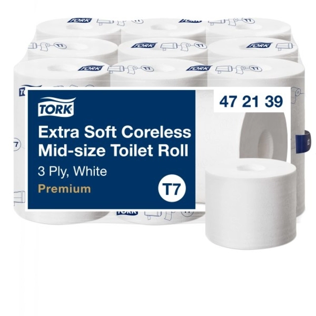 Een Toiletpapier Tork Mid-size T7 premium 3-laags 550vel wit 472139 koop je bij VHK Kantoorartikelen