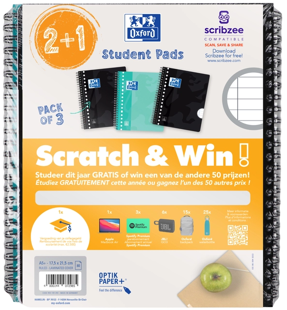 Een Collegeblok Oxford School A5+ lijn 17-gaats 160 pagina's 80gr scratch&win assorti 3 stuks koop je bij Hoekmankantoorartikelen.nl