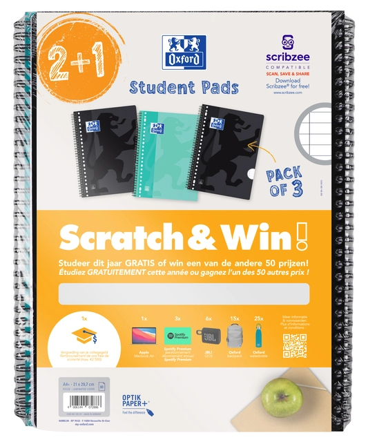 Een Collegeblok Oxford School A4+ lijn 23-gaats 160 pagina's 80gr scratch&win assorti voordeelpak koop je bij Hoekmankantoorartikelen.nl