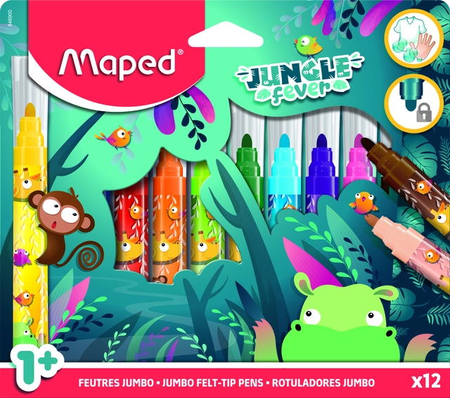 Een Viltstift Maped Jungle Fever Jumbo set à 12 kleuren koop je bij Hoekmankantoorartikelen.nl