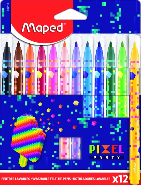 Een Viltstift Maped Pixel Party set à 12 kleuren koop je bij VHK Kantoorartikelen