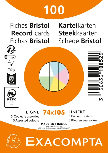 Een Flashcard Exacompta 74x105mm lijn 5 kleuren 100 vel koop je bij Hoekmankantoorartikelen.nl