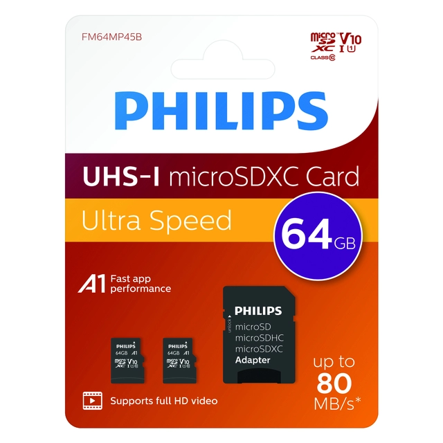 Een Geheugenkaart Philips micro SDXC Class 10 UHS-I U1 64GB 2 stuks koop je bij Hoekmankantoorartikelen.nl