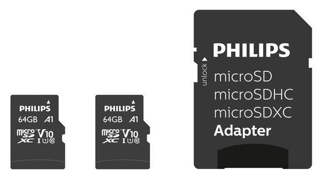 Een Geheugenkaart Philips micro SDXC Class 10 UHS-I U1 64GB 2 stuks koop je bij Hoekmankantoorartikelen.nl