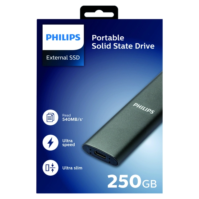 Een SSD Philips externe 250GB USB-C Grijs koop je bij Hoekmankantoorartikelen.nl