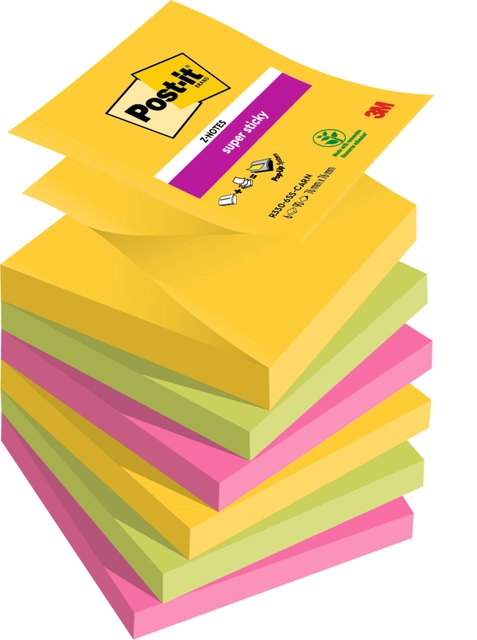 Een Memoblok Post-it 3M Z-Note R330 Super Sticky 76x76mm Carnival 6 stuks koop je bij Hoekmankantoorartikelen.nl