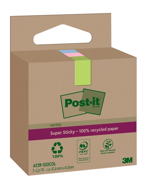 Een Memoblok 3M Post-it 622 RSS3COL 47.6x47.6mm assorti kleur 3 stuks koop je bij Hoekmankantoorartikelen.nl