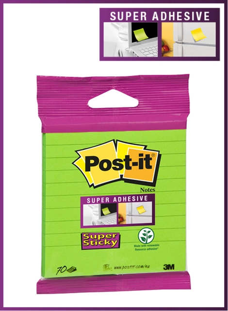 Een Memoblok 3M Post-it XL-LL Super Sticky 101mmx101mm groen met lijn 70 vel koop je bij Hoekmankantoorartikelen.nl