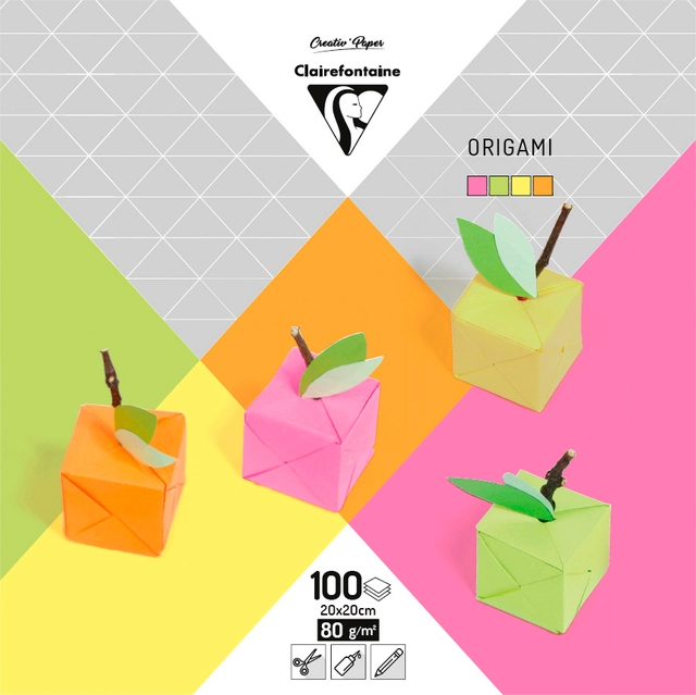 Een Origami Clairefontaine Neon 20x20cm set à 100 vel 70gram assorti koop je bij VHK Kantoorartikelen