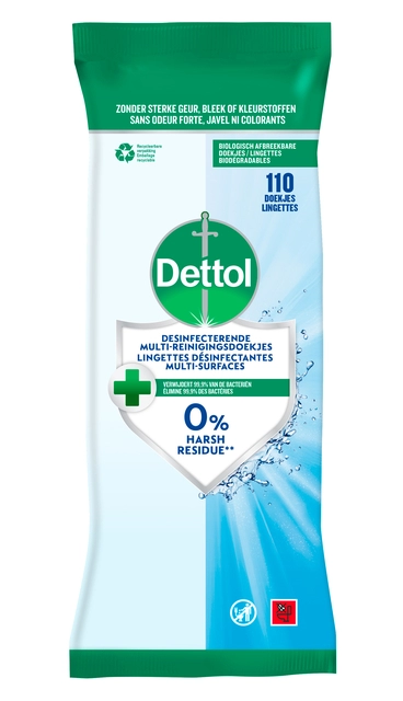 Een Reinigingsdoekjes Dettol antibacterieël Cleanser 110 stuks koop je bij Hoekmankantoorartikelen.nl