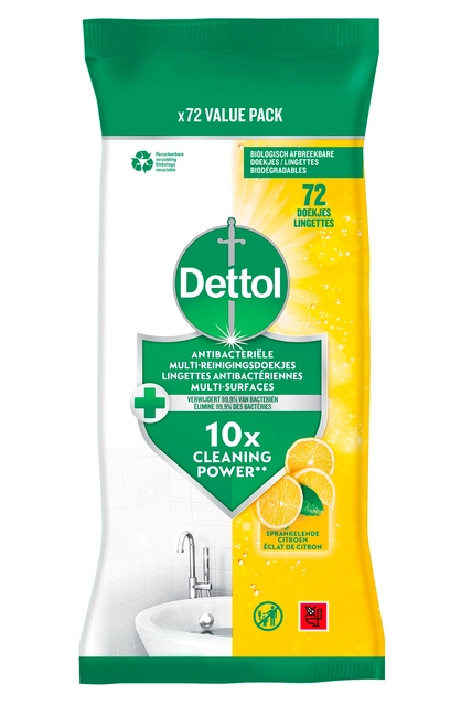 Een Reinigingsdoekjes Dettol antibacterieël Citrus 72 stuks koop je bij Hoekmankantoorartikelen.nl