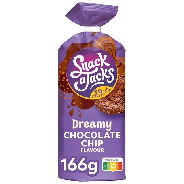 Een Rijstwafel Snack-a-Jacks chocololate chip pak 166 gram koop je bij VHK Kantoorartikelen