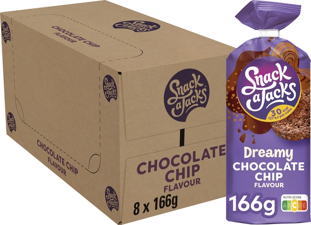 Een Rijstwafel Snack-a-Jacks chocololate chip pak 166 gram koop je bij VHK Kantoorartikelen