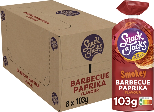 Een Rijstwafel Snack-a-Jacks BBQ paprika pak 103 gram koop je bij VHK Kantoorartikelen