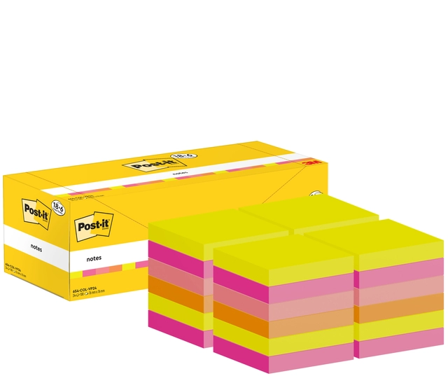 Een Memoblok 3M Post-it 654-COL 76x76mm kleur ass voordeelpak koop je bij VHK Kantoorartikelen