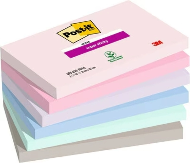 Een Memoblok 3M Post-it 655-6SS Super Sticky 76x127mm SOUL 6 stuks koop je bij Hoekmankantoorartikelen.nl