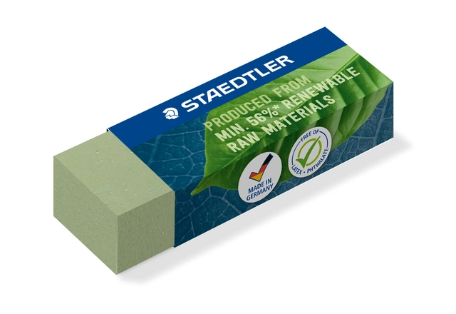 Een Gum Staedtler Eco 52680 65x23x10mm olijfgroen 20 stuks koop je bij Hoekmankantoorartikelen.nl