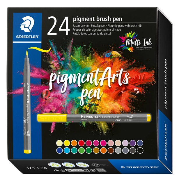 Een Brushpen Staedtler PigmentArts set à 24 kleuren koop je bij Hoekmankantoorartikelen.nl