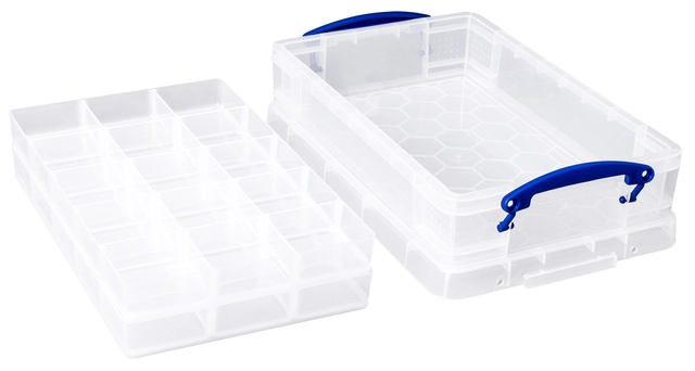 Een Opbergbox Really Useful 4 liter 30 vakken 395x255x88mm transparant wit koop je bij Hoekmankantoorartikelen.nl