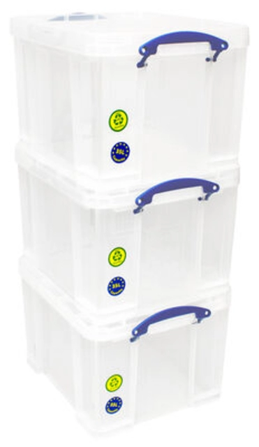 Een Opbergbox Really Useful 35 liter pak 3 dozen 480x390x310mm transparant wit koop je bij VHK Kantoorartikelen