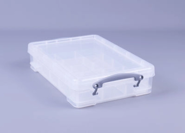 Een Opbergbox Really Useful 4 liter inclusief vakkenverdeler 395x255x88mm transparant wit koop je bij Hoekmankantoorartikelen.nl