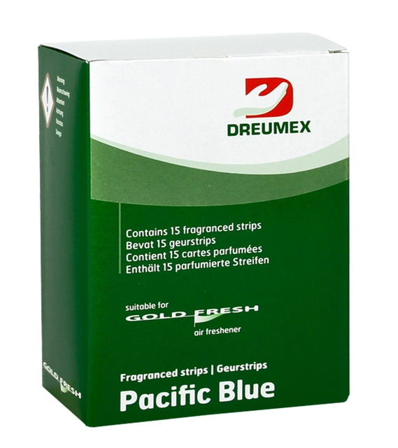 Een Luchtverfrisser Dreumex Gold Fresh Pacific Blue 15 strips koop je bij VHK Kantoorartikelen