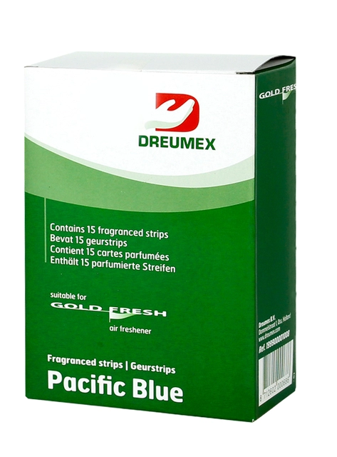 Een Luchtverfrisser Dreumex Gold Fresh Pacific Blue 15 strips koop je bij VHK Kantoorartikelen