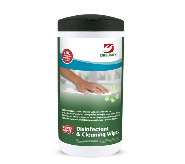 Een Desinfectiedoekjes Dreumex Disinfectant & Cleaning 80 stuks koop je bij VHK Kantoorartikelen