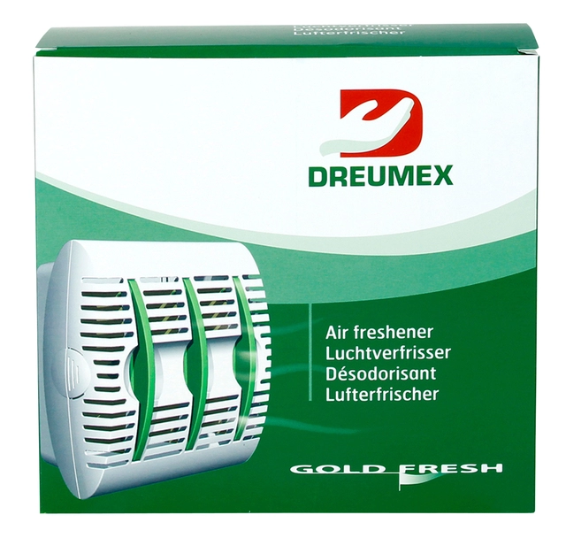 Een Luchtverfrisserdispenser Dreumex Gold Fresh Air koop je bij VHK Kantoorartikelen