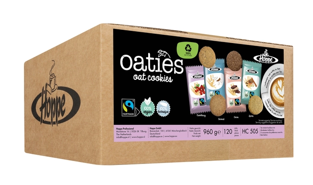 Een Haverkoek Hoppe Oaties fairtrade koekjesmix 120 stuks koop je bij Hoekmankantoorartikelen.nl