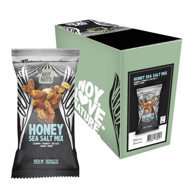 Een Noten NoyNuts honey sea salt mix zak 45 gram koop je bij VHK Kantoorartikelen