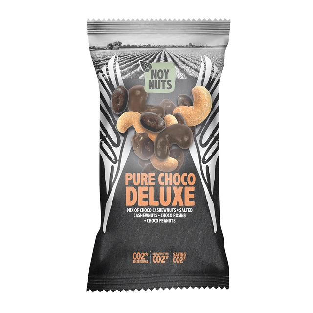 Een Cashewnoten NoyNuts pure choco deluxe mix zak 45 gram koop je bij VHK Kantoorartikelen