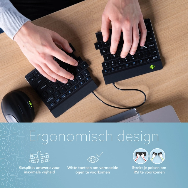 Een Toetsenbord R-Go Split Break QWERTY WL zwart koop je bij VHK Kantoorartikelen