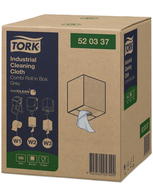 Een Reinigingsdoek Tork Industrial Combi W1/2/3 nonwoven 390vel grijs 520337 koop je bij Hoekmankantoorartikelen.nl