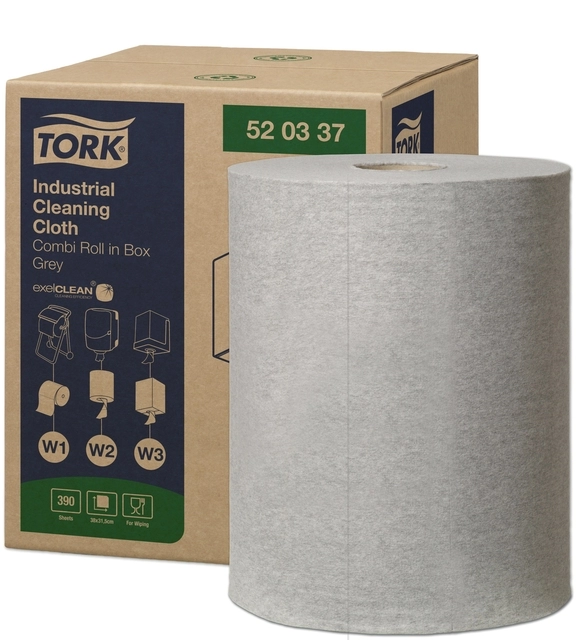 Een Reinigingsdoek Tork Industrial Combi W1/2/3 nonwoven 390vel grijs 520337 koop je bij Hoekmankantoorartikelen.nl