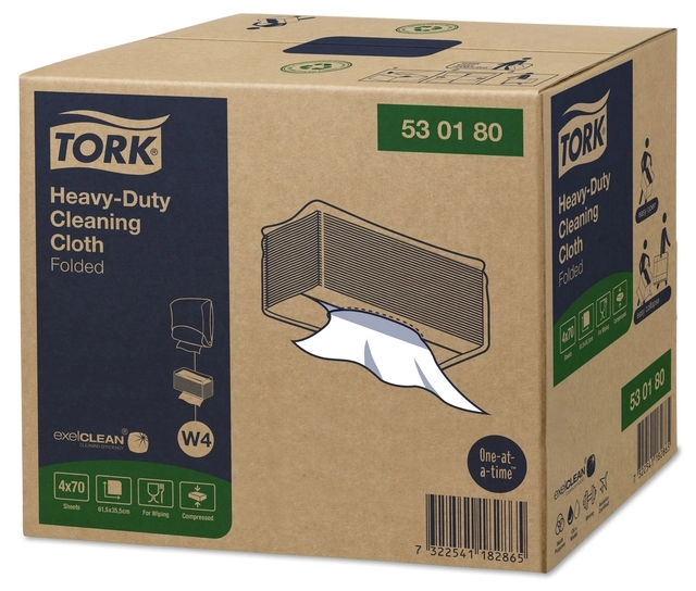 Een Reinigingsdoek Tork Heavy-Duty Cleaning XL W4 nonwoven 70 vel wit 530180 koop je bij Hoekmankantoorartikelen.nl