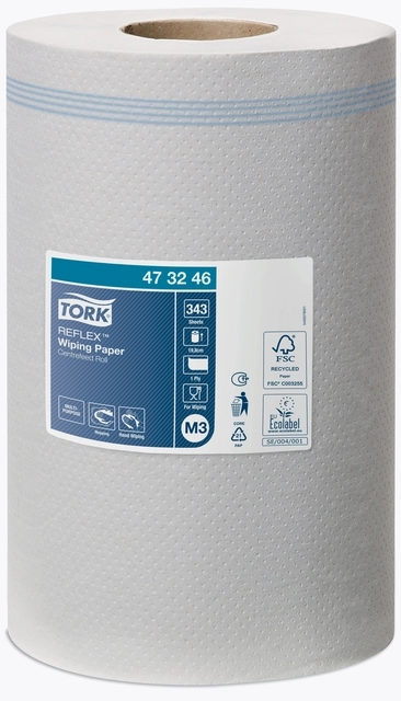 Een Poetsrol Tork Reflex™ M3 Centerfeed Mini 1-laags 12 rollen à 120m wit 473246 koop je bij Hoekmankantoorartikelen.nl