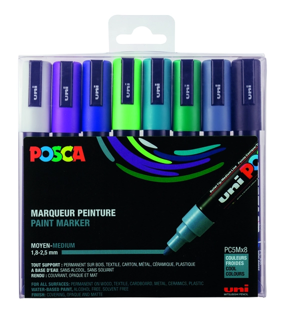 Een Verfstift Posca PC5M medium koel assorti set à 8 stuks koop je bij Hoekmankantoorartikelen.nl