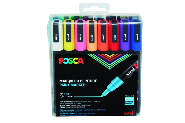 Een Verfstift Posca PC3M fijn standaard assorti set à 16 stuks koop je bij Hoekmankantoorartikelen.nl